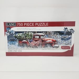 Old Red Truck with American Flag 750 Piece Puzzle